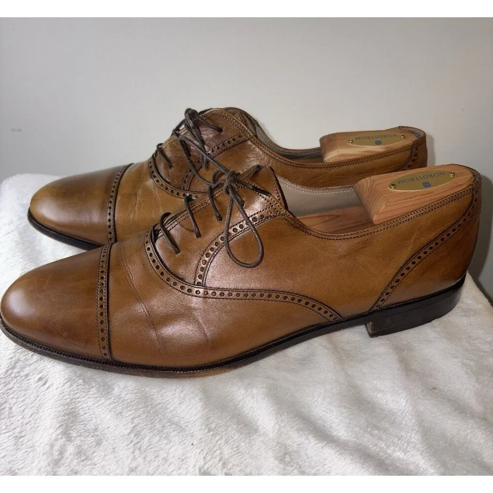 Bally 12 D Brogue Captoe Tan Leather Lace-up Dress Shoes